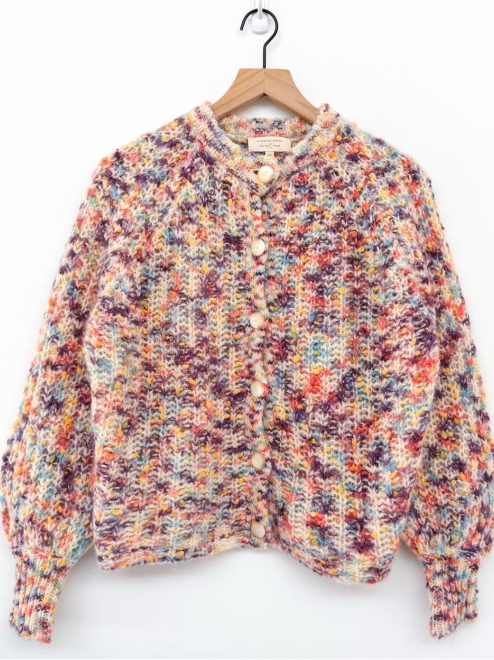 Sézane Wool Blend Emile Cardigan in Multicolor Yellow Violet XS